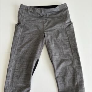 Lululemon Crop Leggings Size 4 Grey Net Mesh Pockets Pull On Drawstring